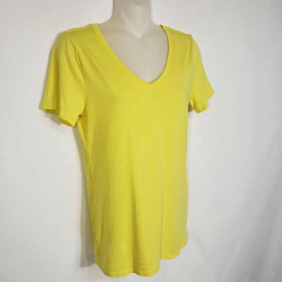 Ann Taylor Loft Womens T Shirt Small Yellow Live Love Short Sleeve V Neck Modal - Picture 4 of 8